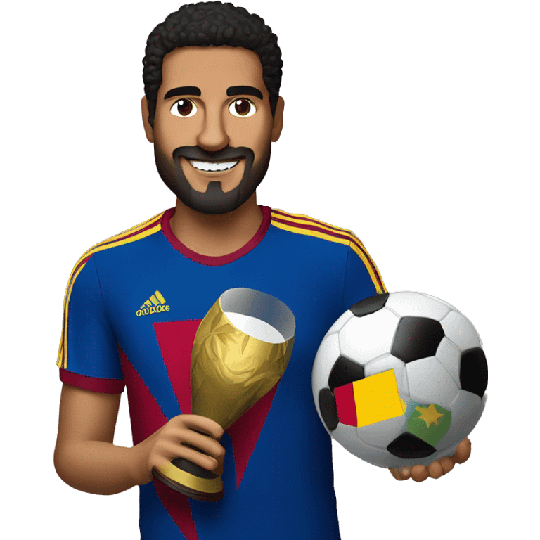 Jon Aramburu wearing Venezuela red wine adidas t-shirt and holding FIFA world cup emoji