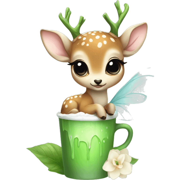 baby deer with fairy wings drinking iced matcha latte  emoji