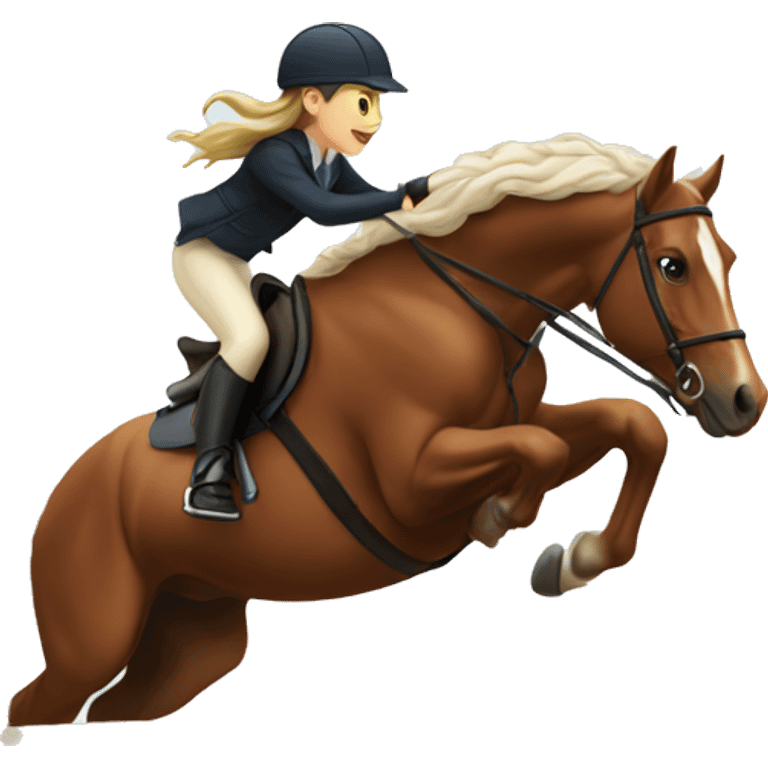 Girl and bay horse jumping emoji