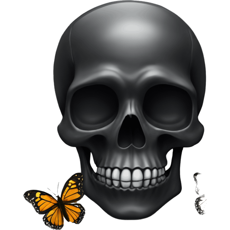 black skull with butterfly emoji