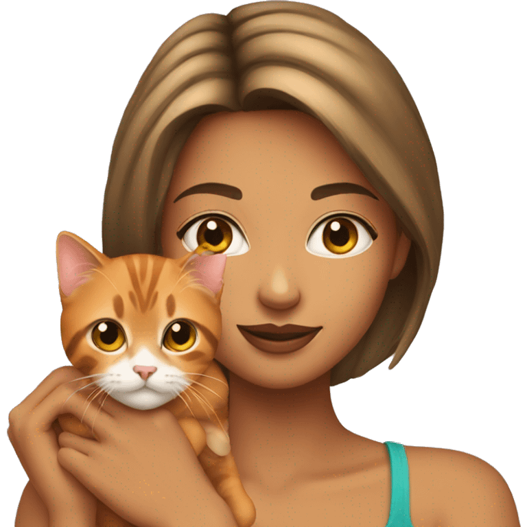 pretty woman holding tabby orange cat emoji