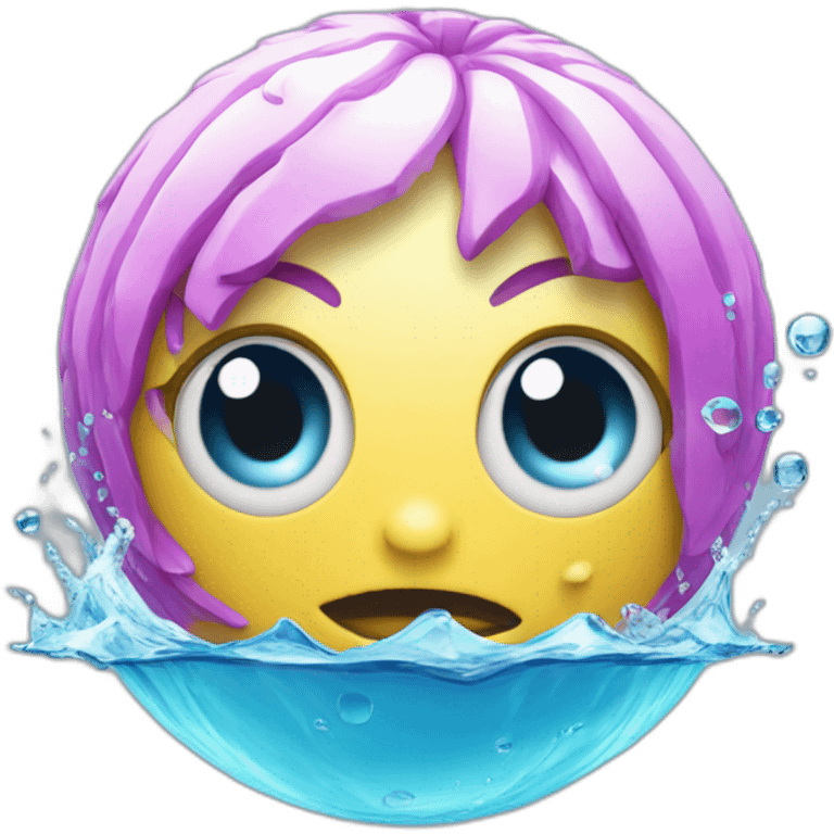 3d sphere with a cartoon water texture with big feminine eyes emoji