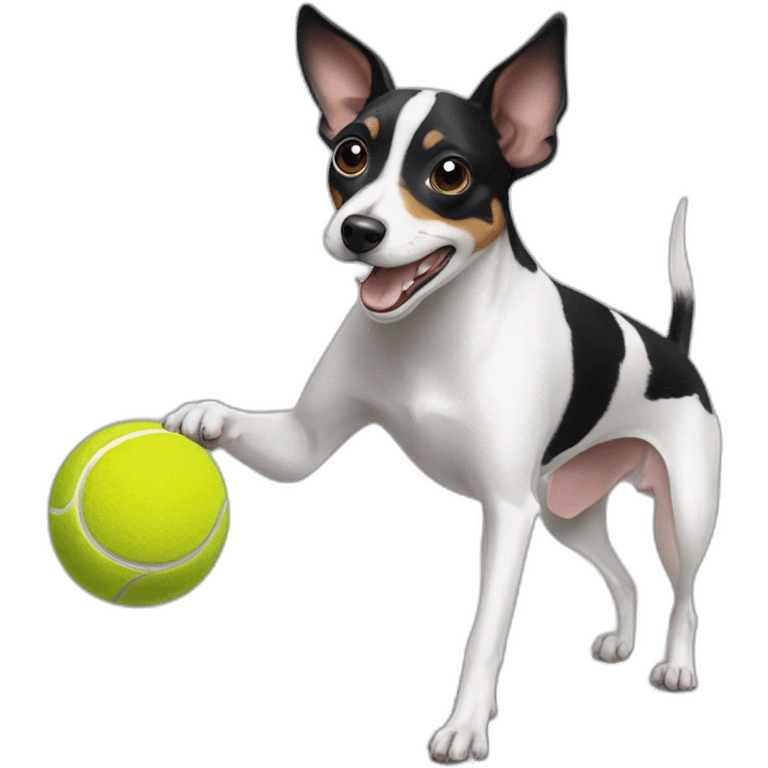 black and white rat terrier playing with tennis ball emoji