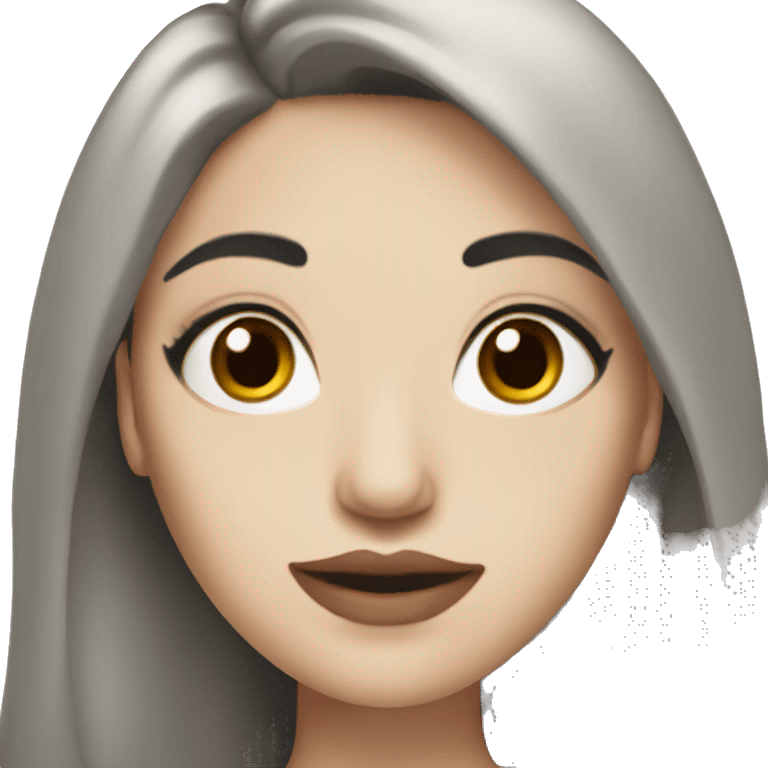 A woman with long black hair white skin makeup  brown eyes in a dress emoji