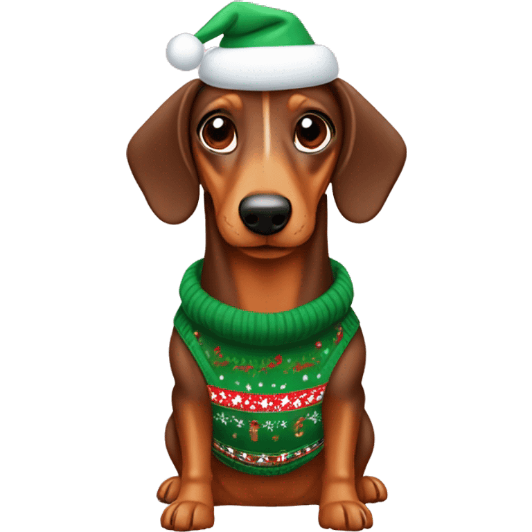 A weiner dog wearing a Christmas sweTdr emoji