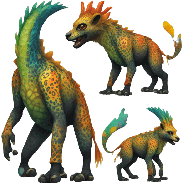 a colorful edgy vernid-fionbri-animal-creature with splash patterns full body emoji