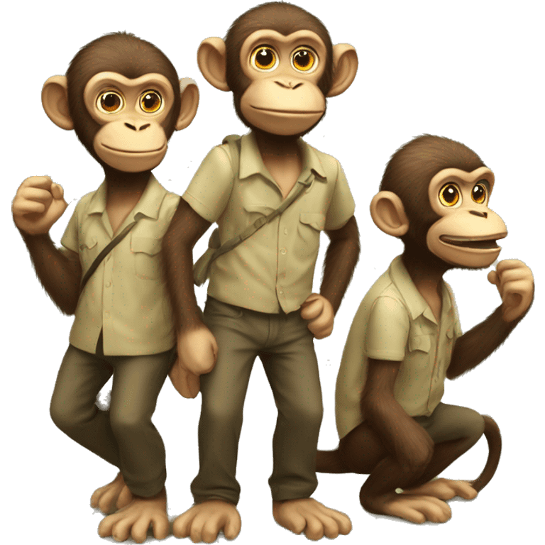 Three smart monkeys but with dinosaurs emoji