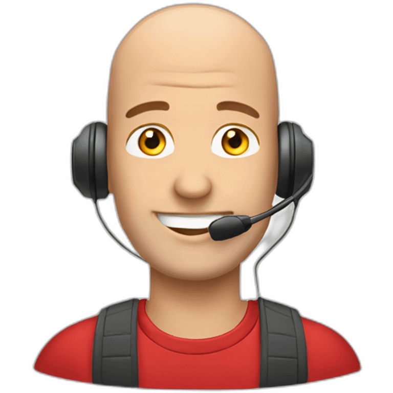 customer service bald man with headset with red t-shirt emoji