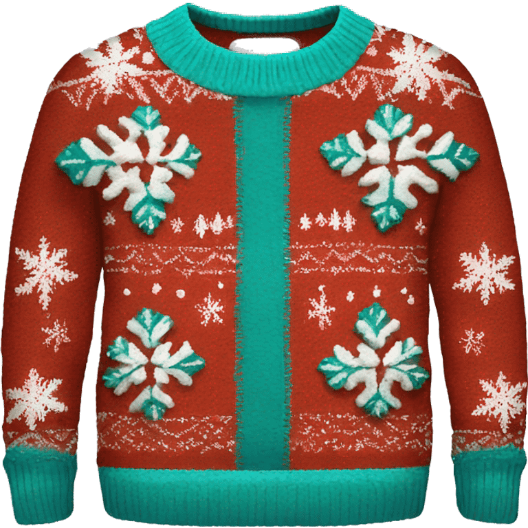 Realistic isolated teal,red,and white ugly Christmas sweater. emoji