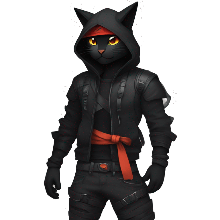 Edgy Shy Anthro Ninja boyish cool pretty dark black Litten-Pokémon-cat-fursona-animal techwear emoji