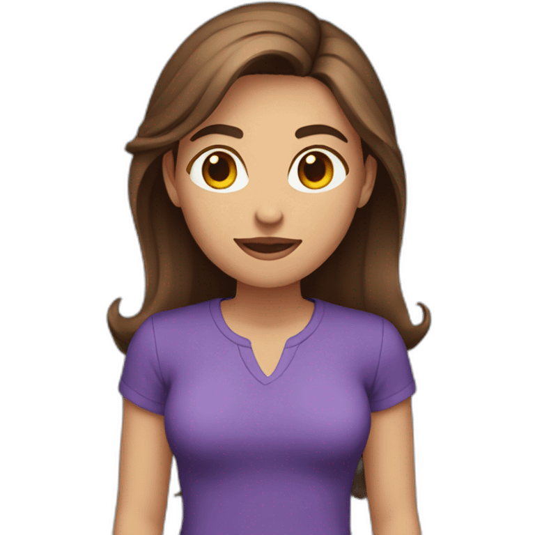 young woman with brown hair medium length purple shirt emoji