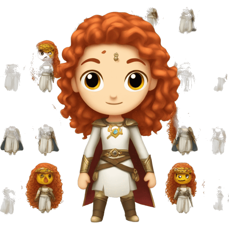 a white girl with long red curly hair and freckles, cosplaying Princess Zelda posing and ready for a fight emoji