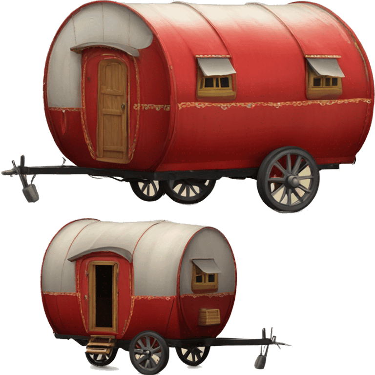 Realistic red vintage round gypsy caravan wagon camper emoji