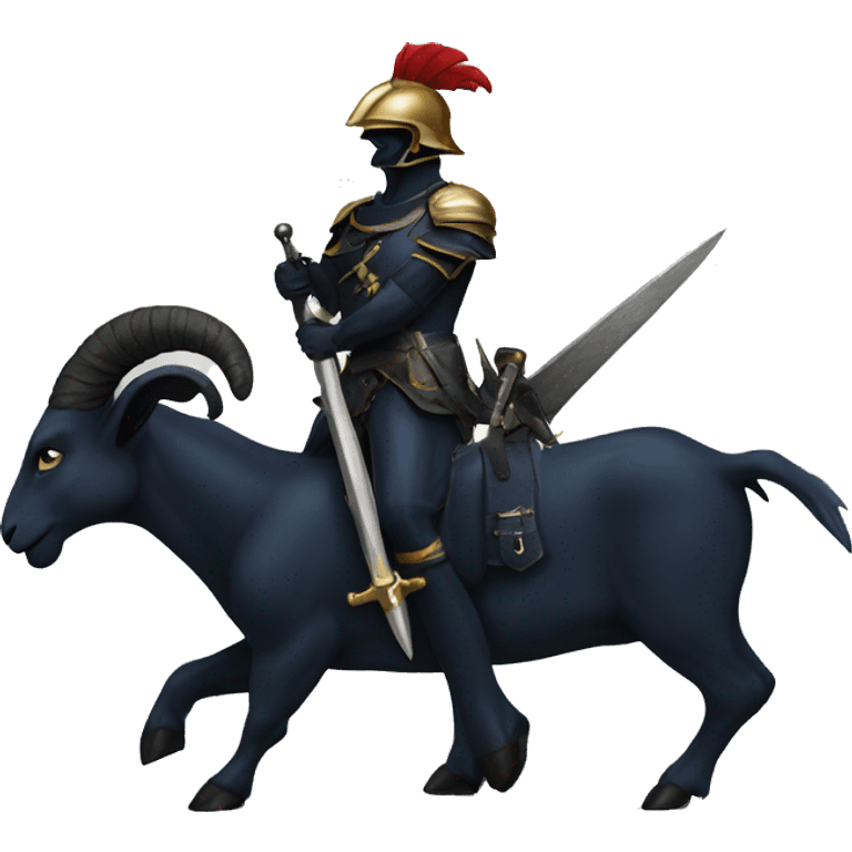 Navy goat standing on top of a black knight emoji