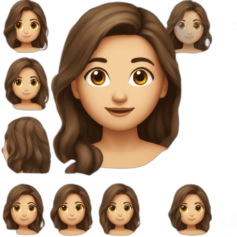 Brunette cute round face large brown eyes long hair with middle split emoji