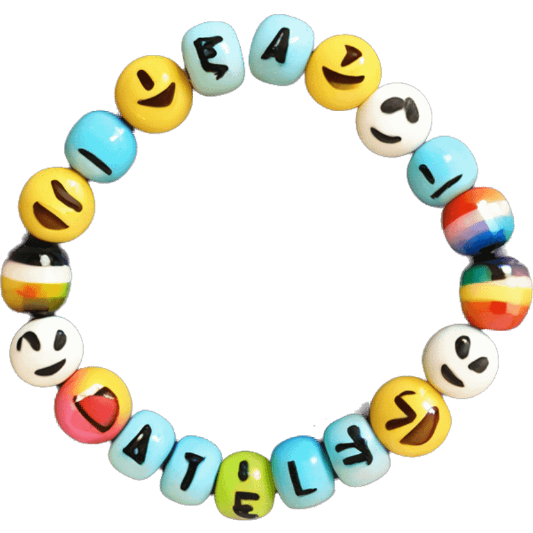 beaded bracelet with letter beads spelling beads emoji