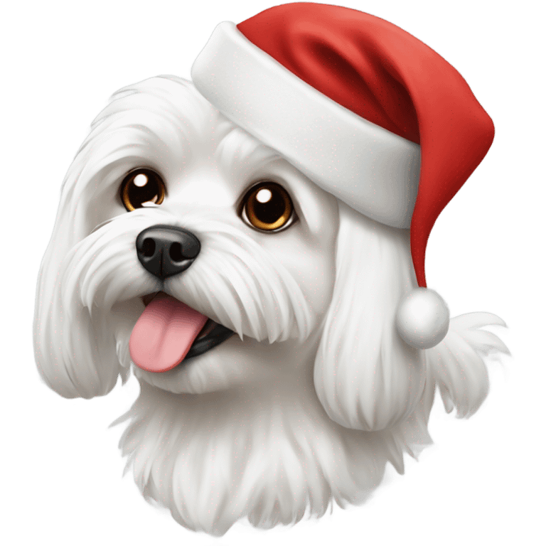 Maltese dog with Santa hat emoji