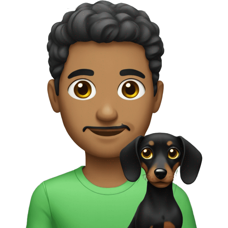 Lebanese with green eyes holding a black dachshund emoji