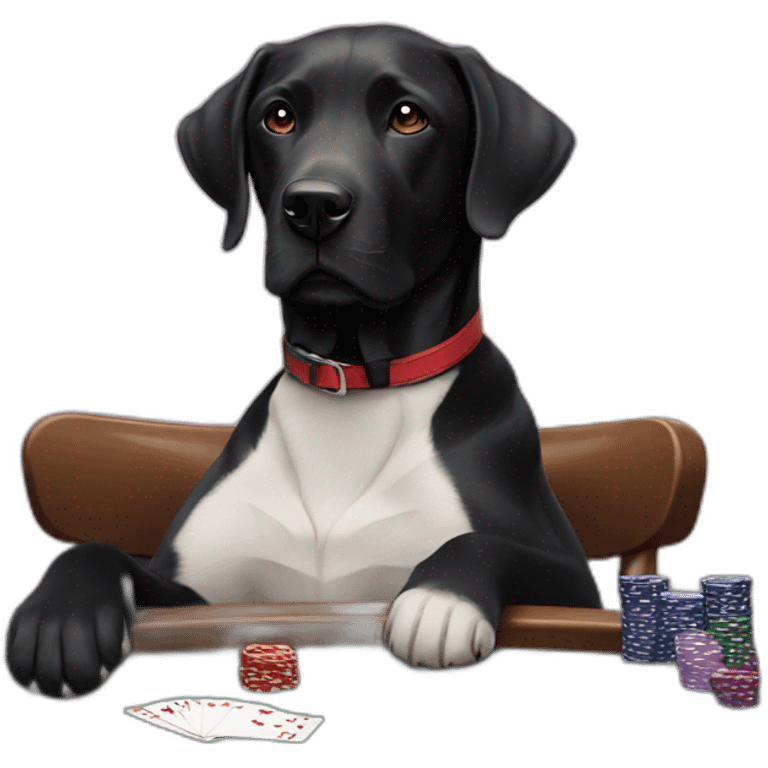 Black Labrador dog with white neck at poker table emoji