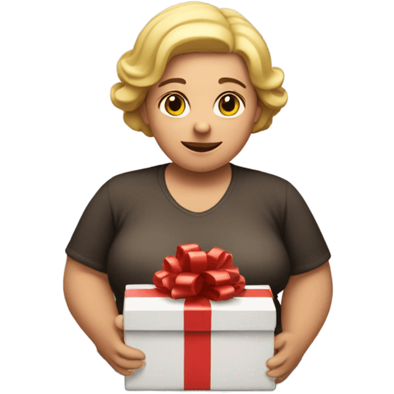 fat woman holding a gift in her hands emoji