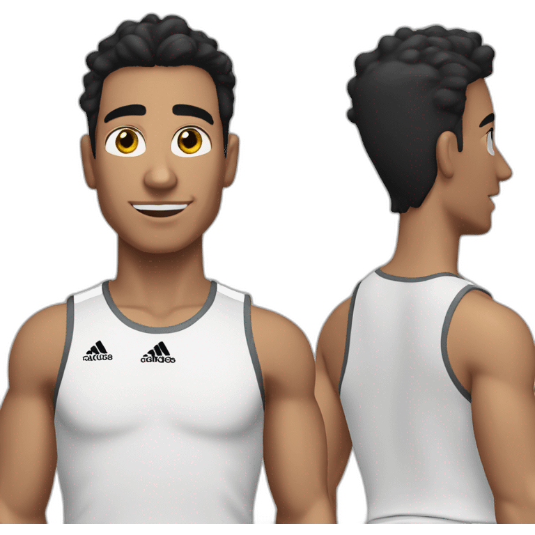 Black hair white Tunisian man in adidas tank top emoji