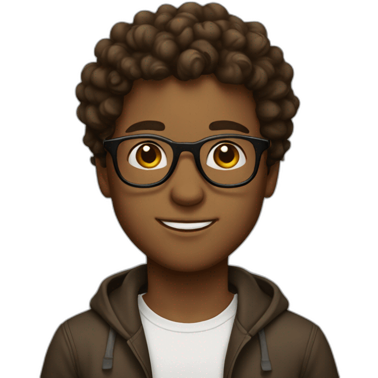 brown with curly hair boy, with glasses. and white skin emoji