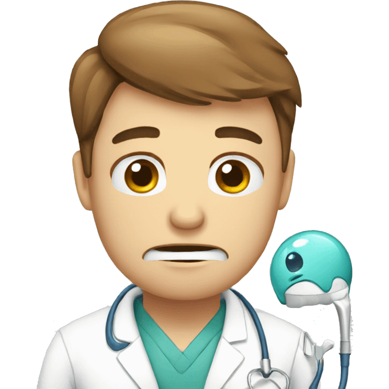 A dentist with sad reaction emoji