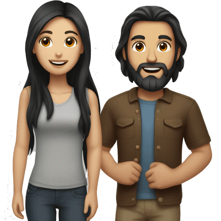 A girl with long black hair and a man with brown hair and beard emoji