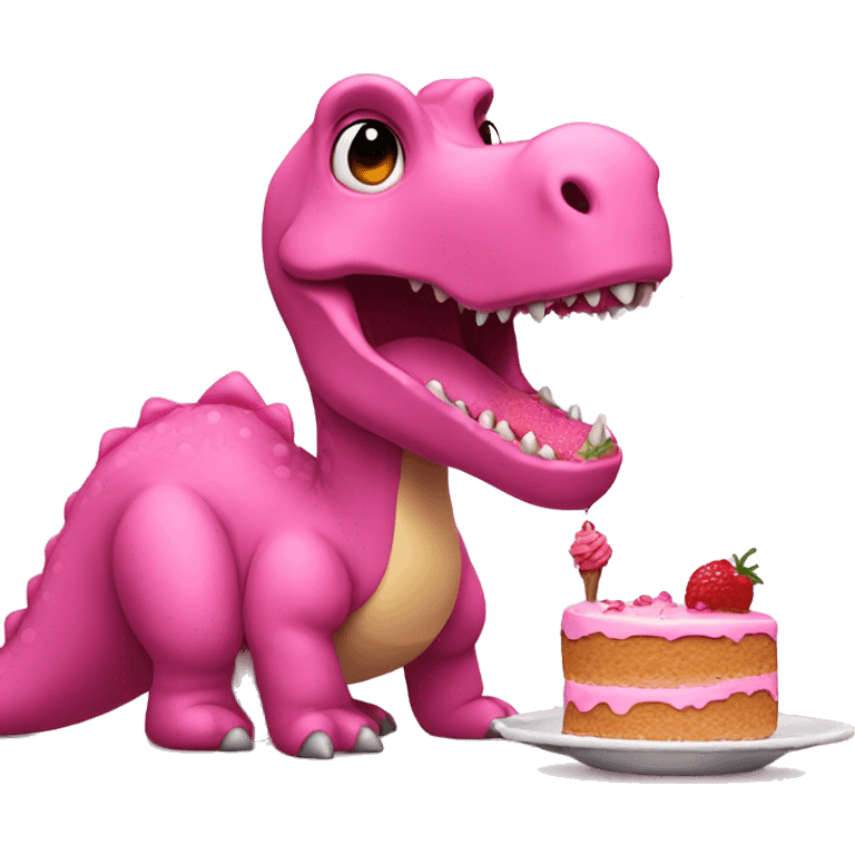 a pink dinosaur eating a cake emoji