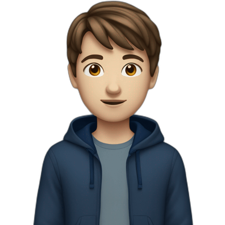 13 Year old kid with brown hair with navy-ish blue hoodie and dark blue pants emoji