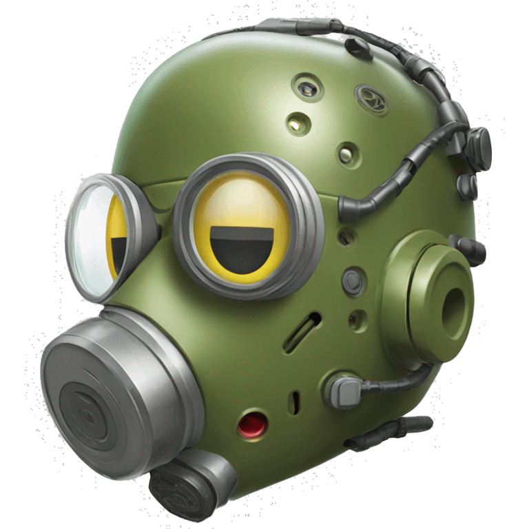 Olive green mohawk cyborg head with respirator mask and circuits emoji