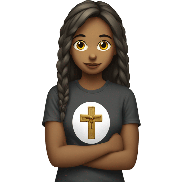 girl with Catholic cross on t-shirt emoji