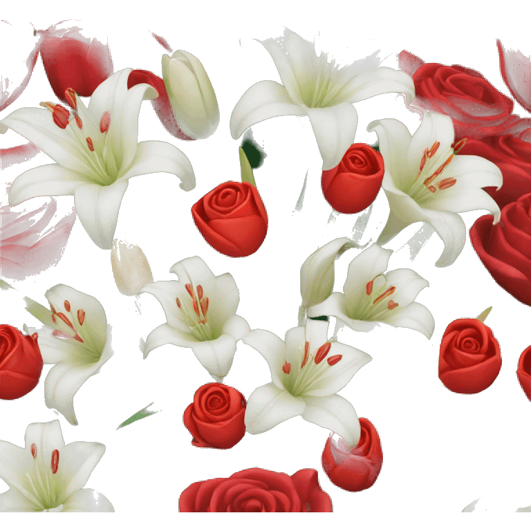 Bouquet with tulips, roses, red spider lilies and white lilies emoji