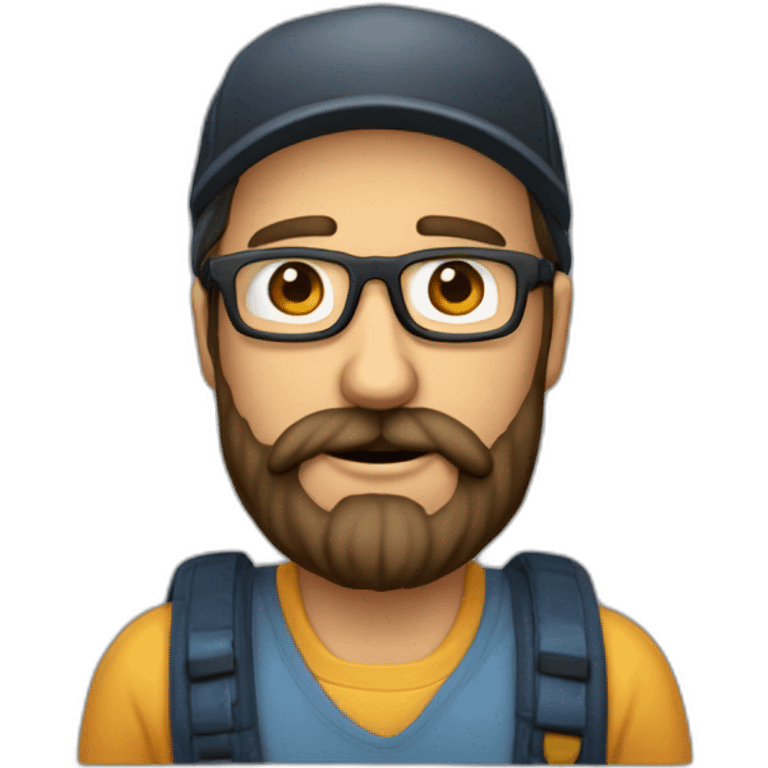 Hombre de 40 años con barba, gafas, gorra y piel morena emoji