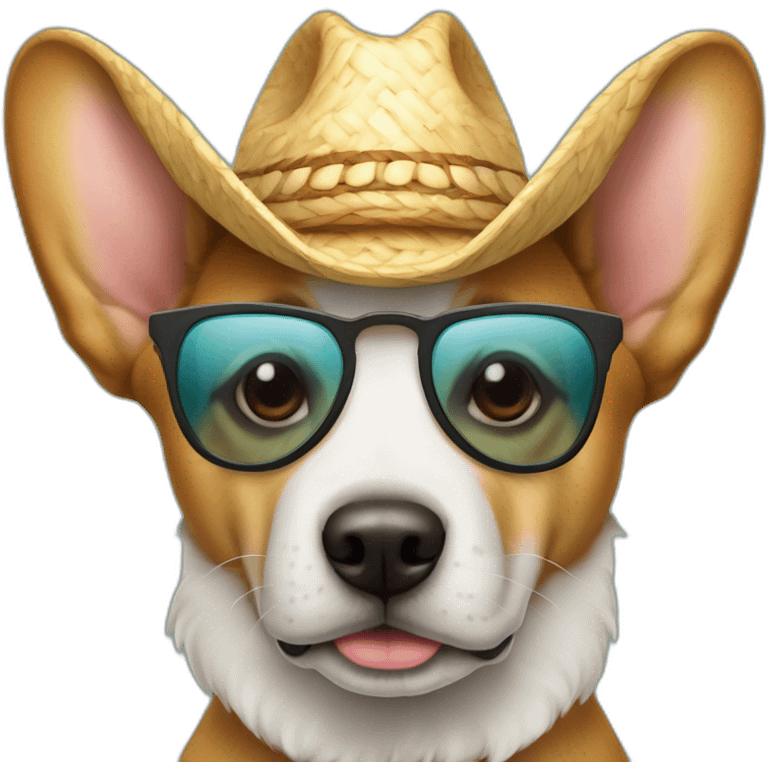 Perro con lentes de sol y sombrero para el sol emoji