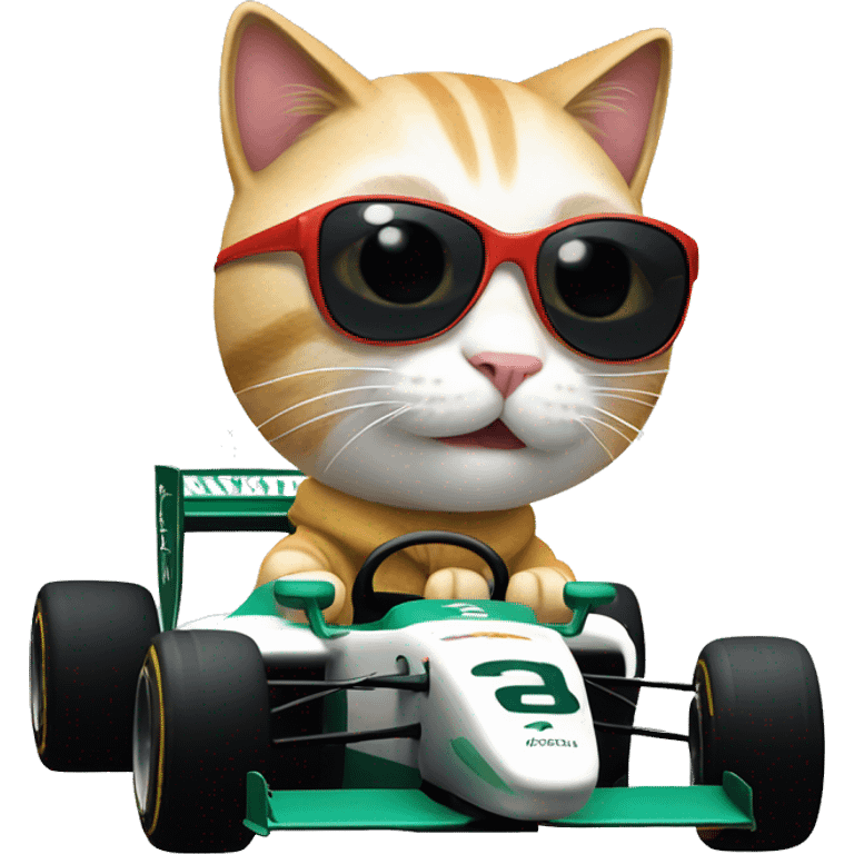 Cat in f1 car with sunglasses emoji