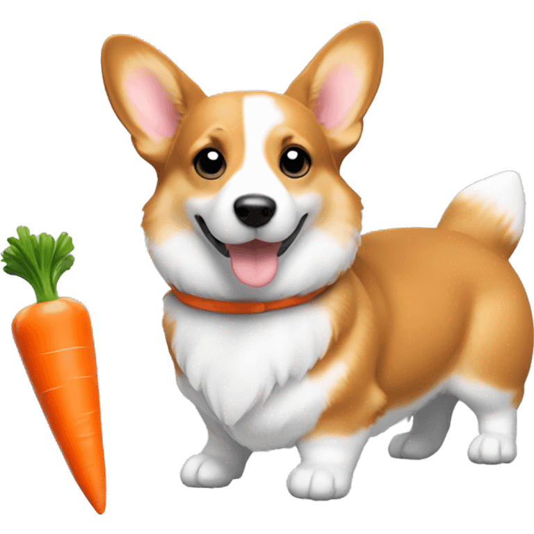 cute Pembroke Welsh Corgi dog with a carrot toy in its paws emoji