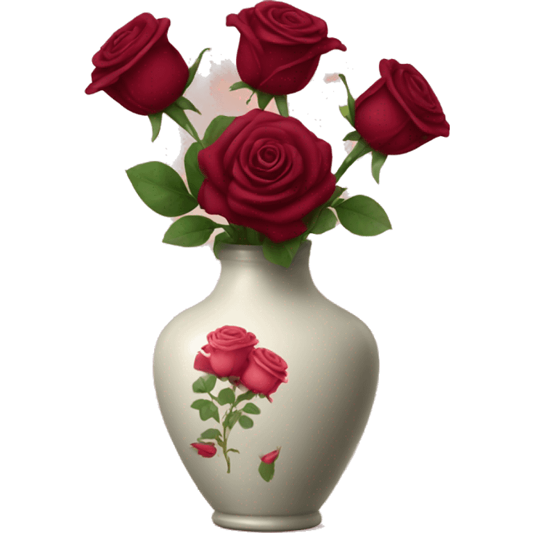 Burgundy has roses in vase  emoji