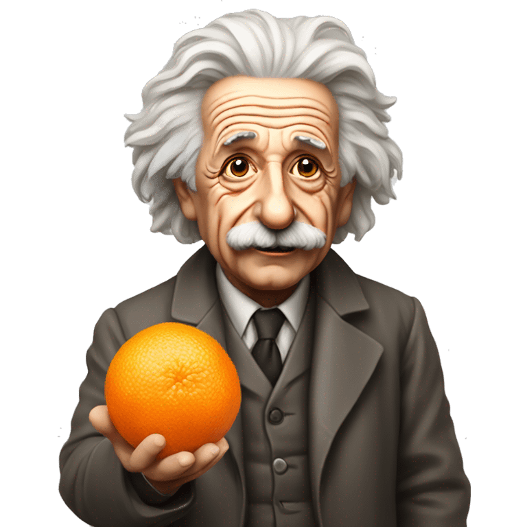 Albert Einstein holding an orange in his hands emoji