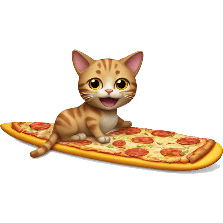 Cat eating pizza on a surfboard emoji