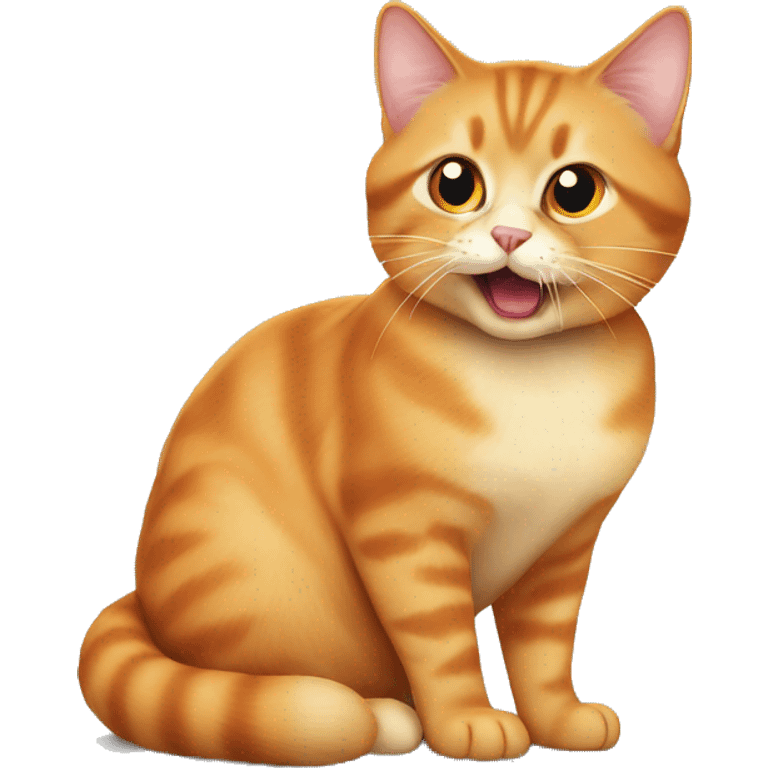 Orange munchkin cat sitting with bite out of war emoji