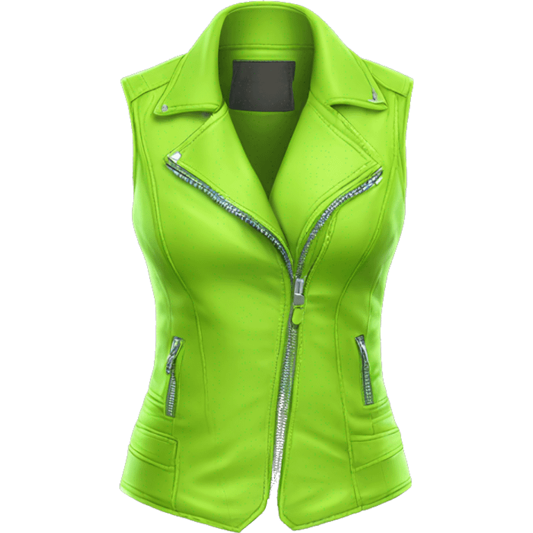 Realistic isolated open feminine lime green leather zip up fashion vest.  emoji