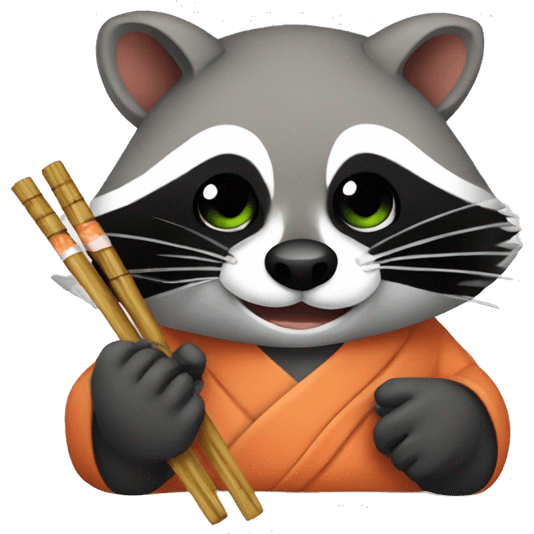 raccoon eating sushi with chopsticks emoji