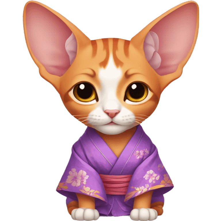 cute orange sphinx kitten in an puple kimono emoji