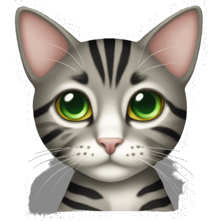 Black striped tabby cat with green eyes emoji