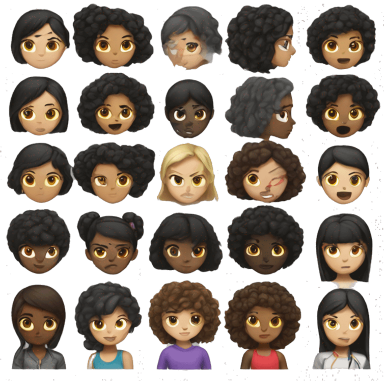 Mixed girl and black haired girl fighting emoji