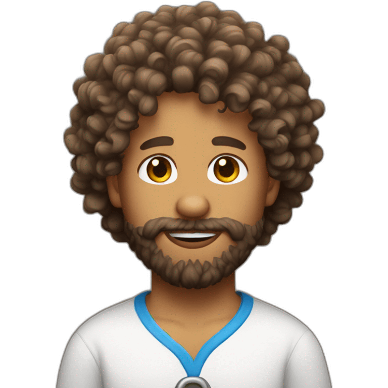 Curly haired bearded man wearing a puppy costume emoji