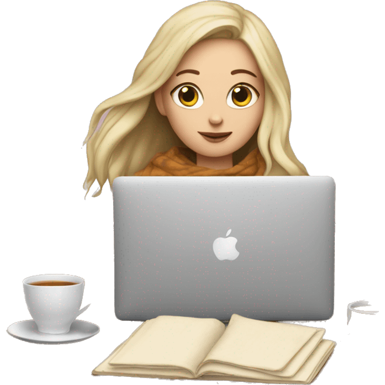 White Girl drinking tea with blanket on a macbook emoji