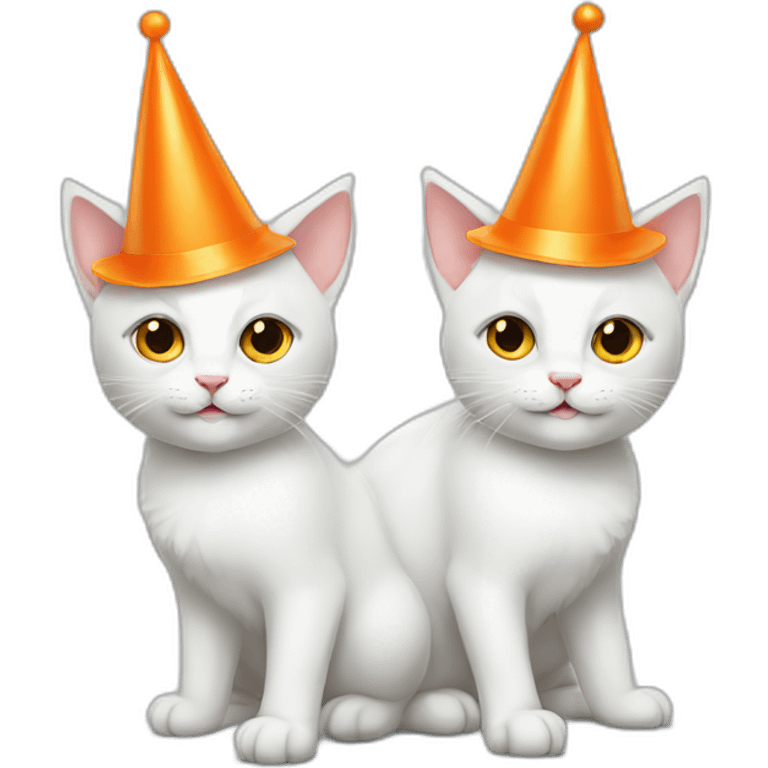 two white cats full body with orange party hats emoji