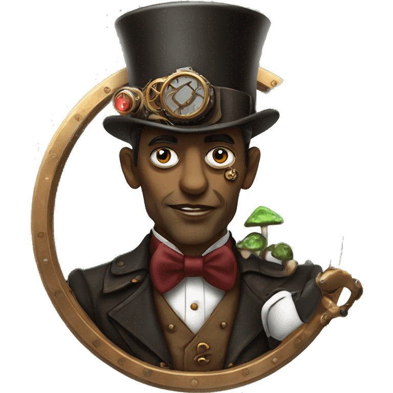 steampunk vulcan with a monocle eating mushrooms emoji